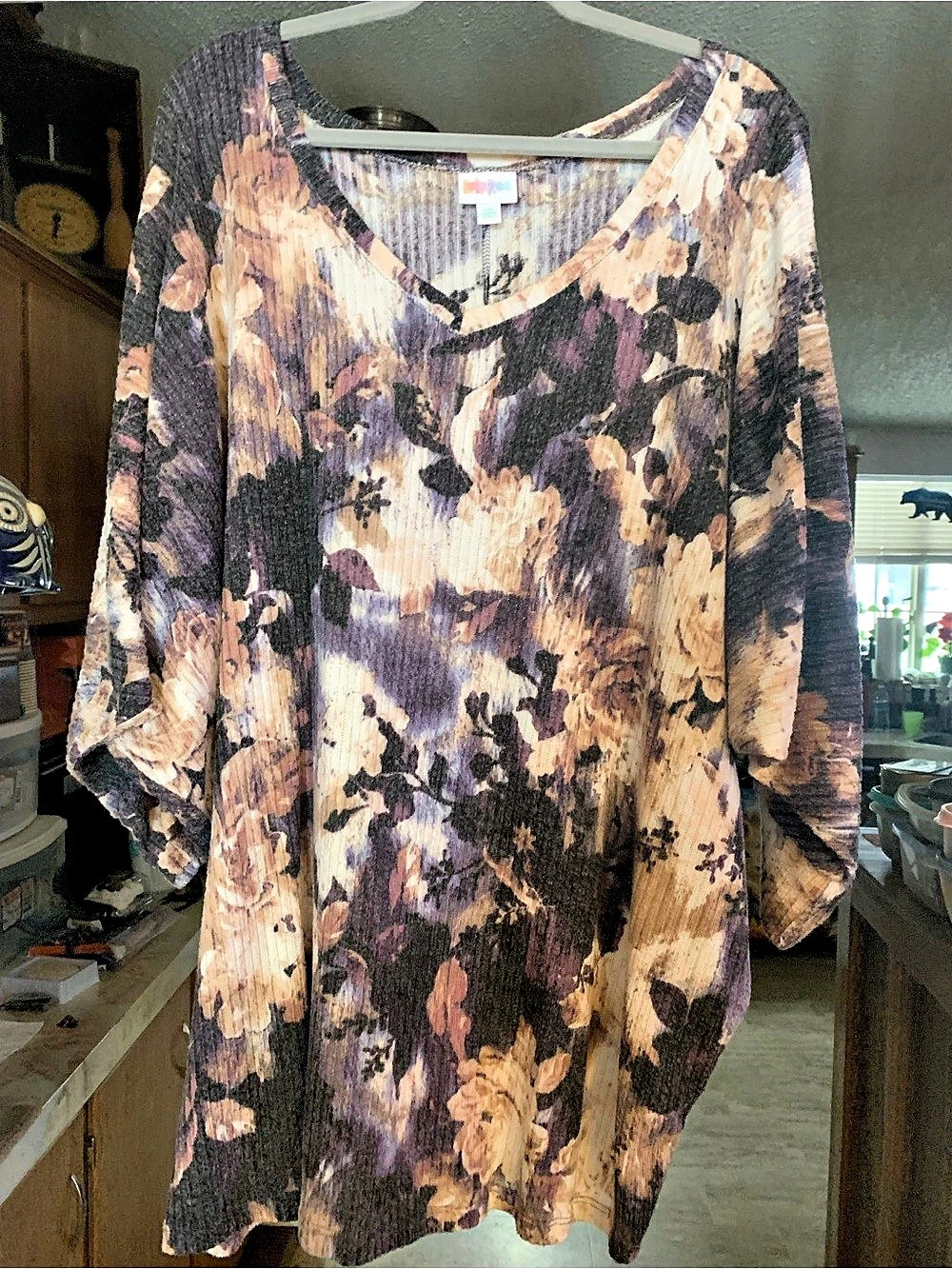 Lularoe Naomi Floral Tunic 3/4 sleeve Purple & Pink 2XL